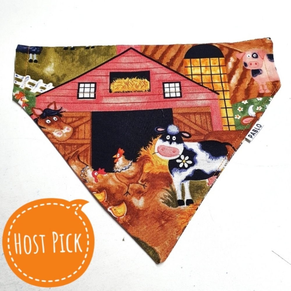 🐶 5 for $15 * Farm Print Reversible Over The Collar Dog Bandana